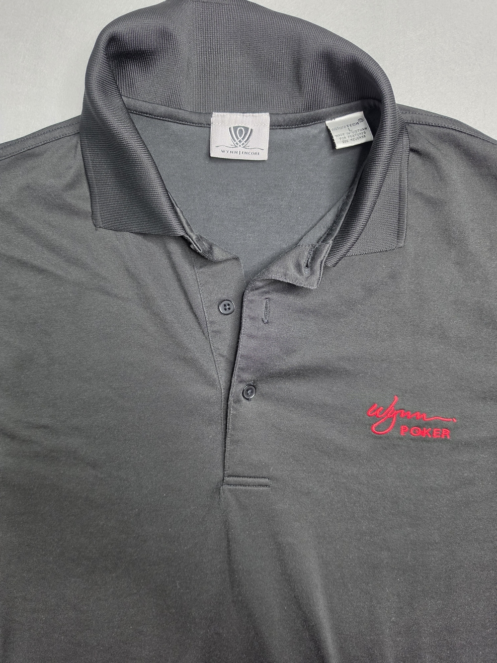 Wynn Poker Men's Black Polo Shirt with Red Embroidery Size Large Naturetech